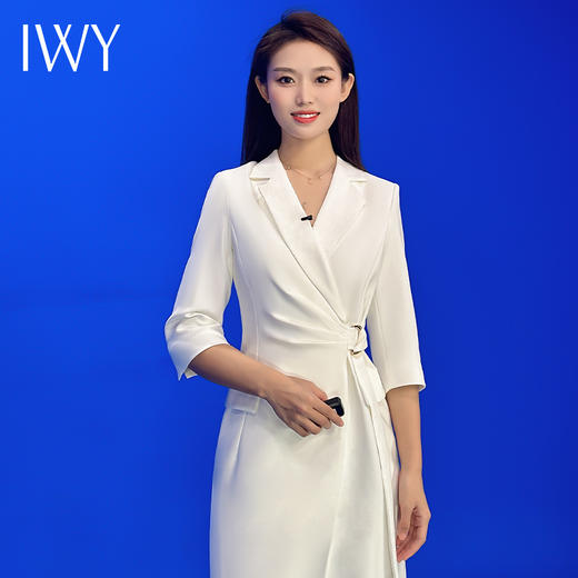 IWY/白色艺考主持人正装女设计感西装连衣七分袖气质优雅气场强大Q772-W 商品图3