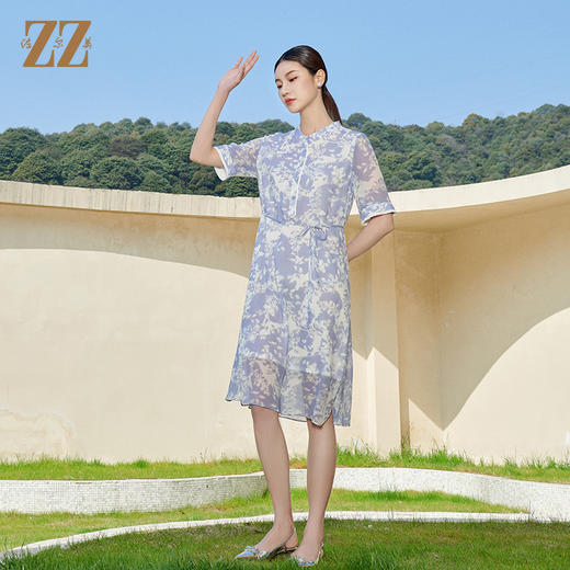 佐尔美甜美碎花100%桑蚕丝连衣裙女M42LS30 商品图2