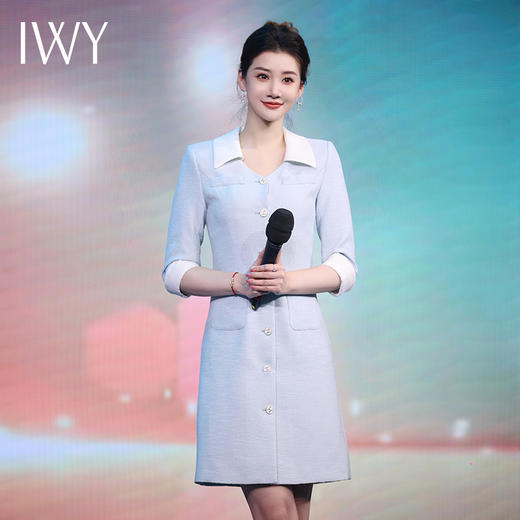 IWY/气质蓝色名媛西装连衣裙女播音主持人正装演讲比赛职业裙Q1068 商品图0