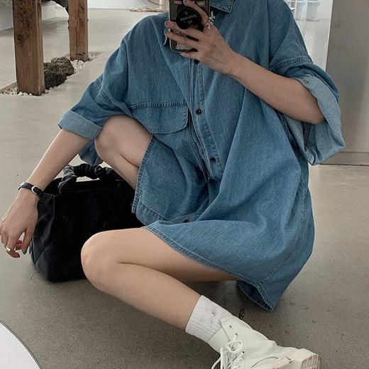 【小众设计不撞衫系列！复古宽松短袖上衣】韩版nis，潮流时尚百搭，宽松舒适胖mm半袖牛仔衬衣女L 商品图2