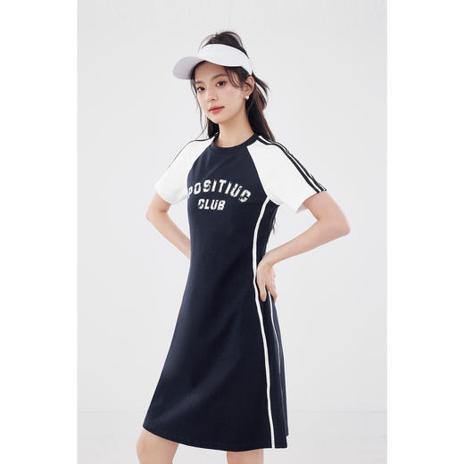 【严选】诗凡黎美式学院撞色插肩袖字母T恤裙2024夏新款运动风休闲连衣裙7F5390011 商品图0