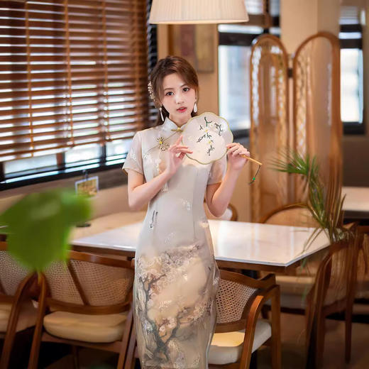 雪纺绣花旗袍奥戴改良少女旗袍CJS10026 商品图3