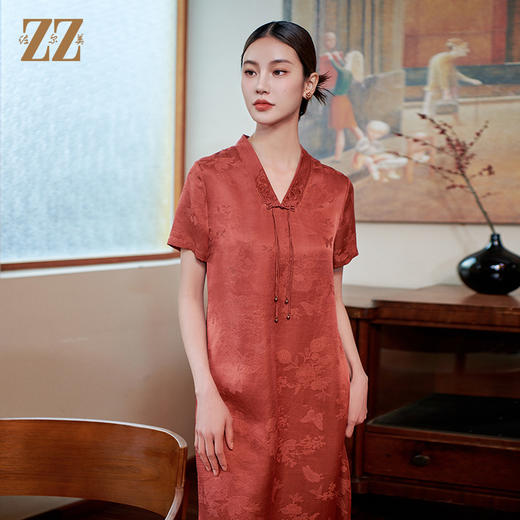 佐尔美国风气质新中式莨绸桑蚕丝连衣裙女M42LS19 商品图3