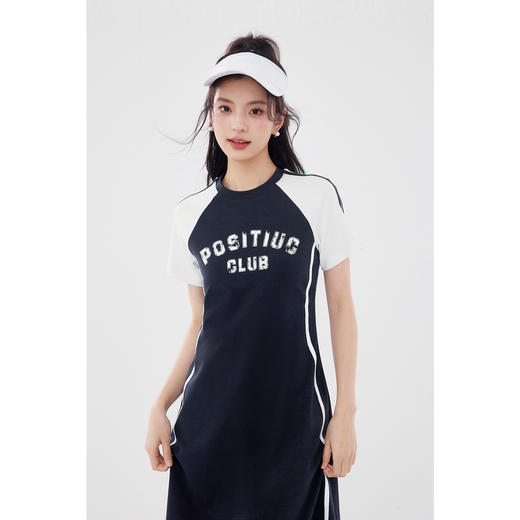 【严选】诗凡黎美式学院撞色插肩袖字母T恤裙2024夏新款运动风休闲连衣裙7F5390011 商品图2