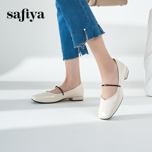 Safiya/索菲娅2024秋 法式方头一字带浅口通勤平底玛丽珍单鞋 SF43111412 商品图6