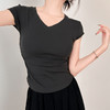 【YW】无忧购美式辣妹修身显瘦内搭正肩T两侧松紧短袖圆领/V领上衣T026（截单后3-5天发货) 商品缩略图3