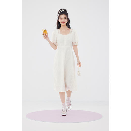 【严选】诗凡黎白色方领法式连衣裙2024夏新款流行漂亮约会气质中长裙子女SF5291101 商品图1