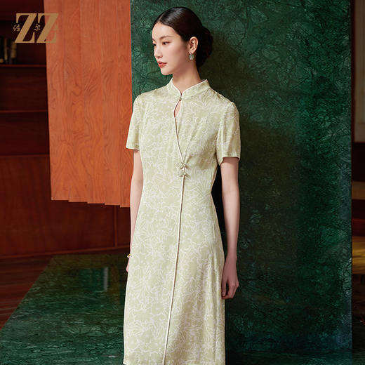 佐尔美新中式旗袍款100%桑蚕丝连衣裙女M42LS33 商品图3
