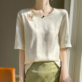 【新中式，百搭国风】【夏季必备】SIIJJEYY枝辑女士仿真丝丝滑缎面圆领半袖衬衫(3色可选)