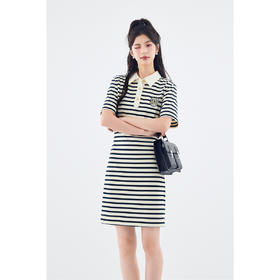 【严选】诗凡黎学院风polo领条纹连衣裙2024夏新款收腰显瘦减龄撞色裙子女SF5291651