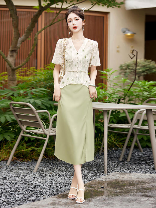 气质时尚套装新中式长款吊带连衣裙减龄可爱泡泡袖HR-WY89799 商品图1