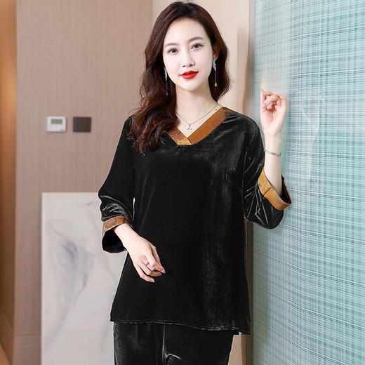 LS丝绒真丝上衣大码女新款桑蚕丝洋气金丝绒香云纱真丝绒春秋 商品图0