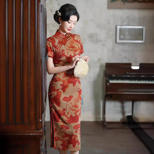 改良复古修身老上海仿醋酸提花短袖国风旗袍CJS40102 商品图2