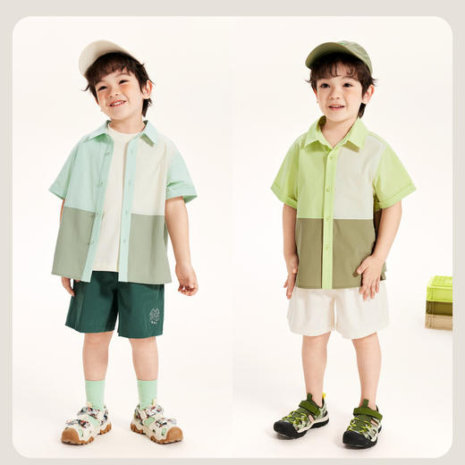 迷你巴拉男童短袖衬衫夏季宝宝吸湿速干凉感潮酷拼色儿童上衣 商品图2
