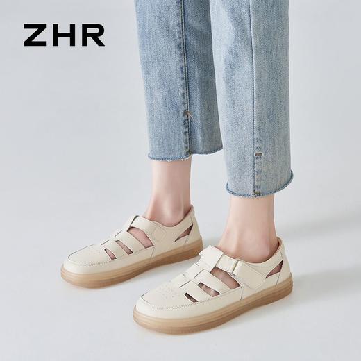 ZHR则则罗马凉鞋女2024夏季新款真皮沙滩鞋外穿包头镂空猪笼鞋女 商品图7