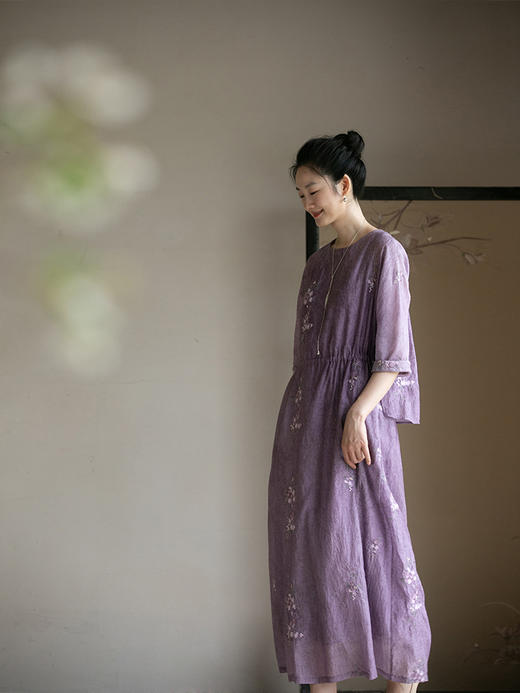 牧衣游原创 炒色丝棉匹绣连衣裙设计感复古气质假两件裙子 字字双 商品图1