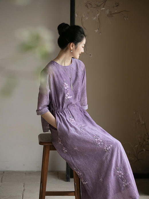 牧衣游原创 炒色丝棉匹绣连衣裙设计感复古气质假两件裙子 字字双 商品图3