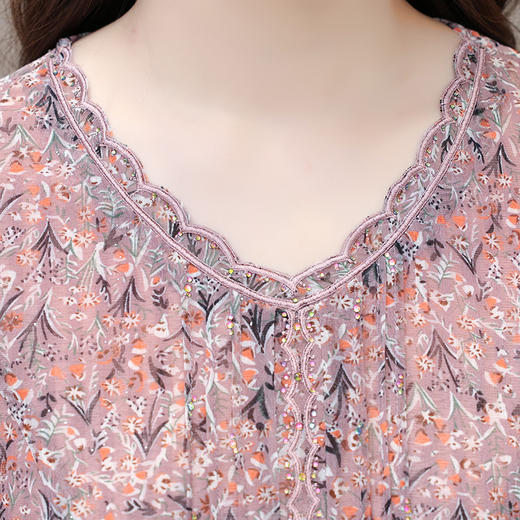 短袖镶钻中长裙，时尚气质印花连衣裙QYM-LRX-MY2461-Y 商品图3