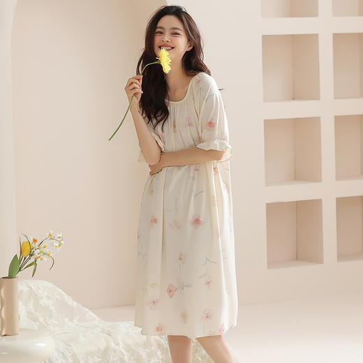 雀说 莱赛尔天丝棉女士睡裙短袖凉感夏季薄款柔软抗皱家居服透气睡衣 商品图8