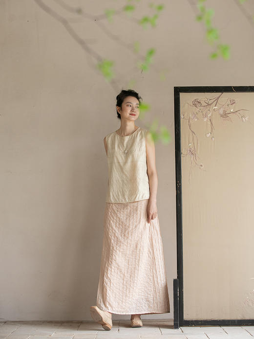 牧衣游原创 打条长绒棉半裙舒适纯棉轻薄文艺百搭半身裙新款 浮筠 商品图1