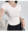 【YW】无忧购美式辣妹修身显瘦内搭正肩T两侧松紧短袖圆领/V领上衣T026（截单后3-5天发货) 商品缩略图0
