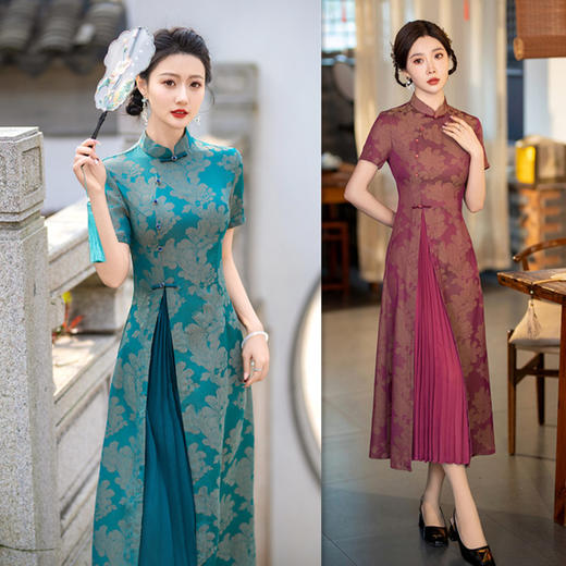 SKY时尚改良民族风长款奥黛旗袍裙2024夏新款女士日常可穿旗袍 商品图0