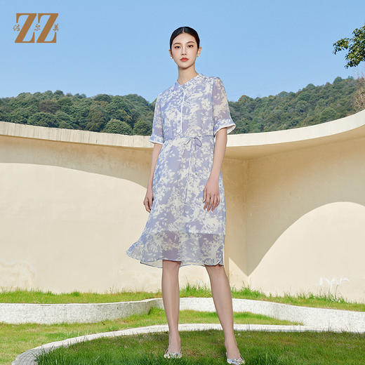 佐尔美甜美碎花100%桑蚕丝连衣裙女M42LS30 商品图0