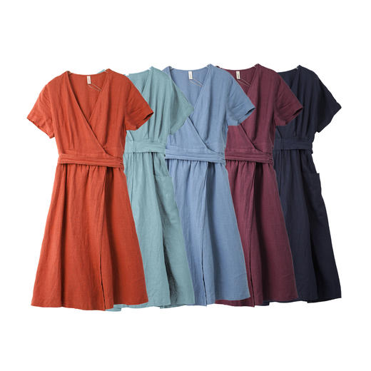 亚麻裹身连衣裙 商品图1