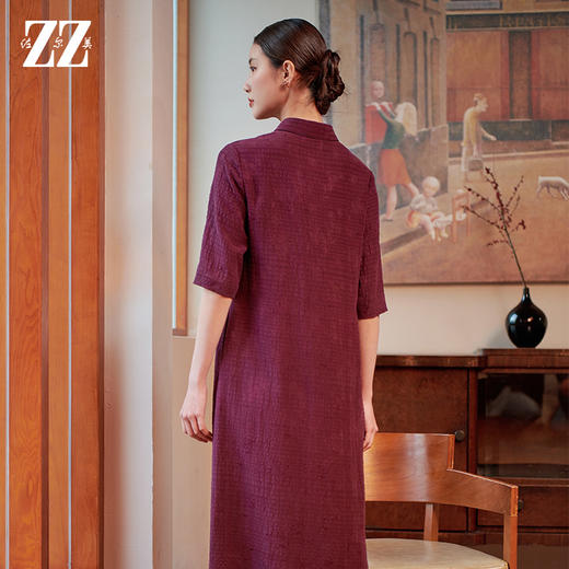 佐尔美气质新中式国风100%桑蚕丝莨绸连衣裙女M42LS13 商品图4
