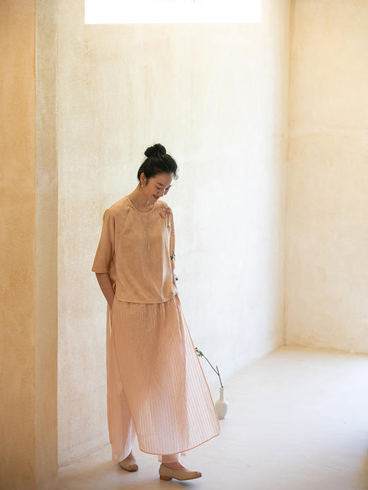 牧衣游原创 丝棉净色裙裤新款禅意轻薄百搭休闲直筒裙裤子 垂杨 商品图1