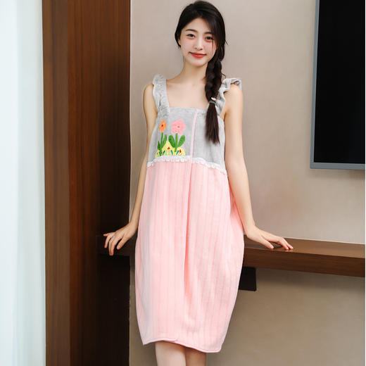 浴巾女夏天家用珊瑚绒吸水速干不掉毛大人吊带可穿可裹浴袍式浴裙_ym 商品图9