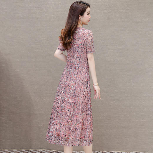 短袖镶钻中长裙，时尚气质印花连衣裙QYM-LRX-MY2461-Y 商品图2