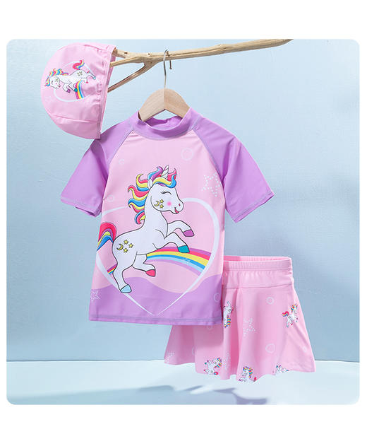 贝贝怡夏儿童泳衣套装女童泳衣裙裤泳帽3件套女宝宝速干泳装 222P2455 商品图0