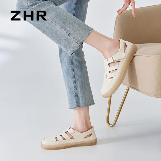 ZHR则则罗马凉鞋女2024夏季新款真皮沙滩鞋外穿包头镂空猪笼鞋女 商品图8