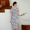 佐尔美气质竹叶图案100%桑蚕丝连衣裙女M42LS36 商品缩略图1