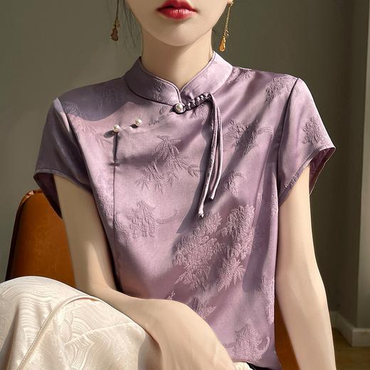 【新中式，百搭国风】SIIJJEYY枝辑缎面盘扣衬衫短袖上衣  (5色可选) 商品图2