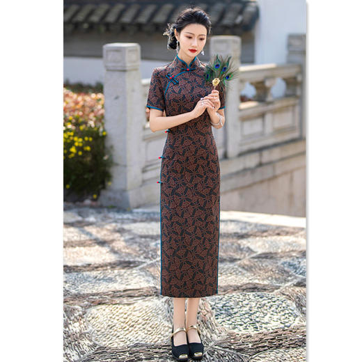 SKY 100914复古中国风绫罗缎提花长款旗袍 商品图3