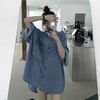 【小众设计不撞衫系列！复古宽松短袖上衣】韩版nis，潮流时尚百搭，宽松舒适胖mm半袖牛仔衬衣女L 商品缩略图1