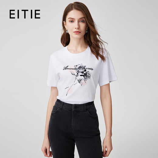 EITIE爱特爱夏季时尚百搭打底舒适圆领印花T恤女7302001 商品图0