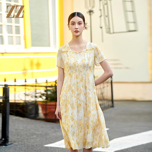 佐尔美气质碎花100%桑蚕丝连衣裙女M42LS38 商品图2