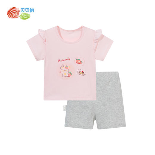 贝贝怡童装儿童透气短袖短裤女童套装ZB2DT086 商品图1