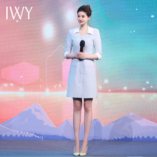 IWY/气质蓝色名媛西装连衣裙女播音主持人正装演讲比赛职业裙Q1068 商品图5