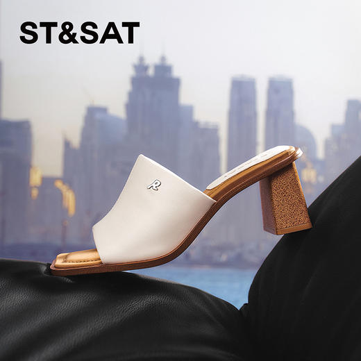 星期六方头极简风粗跟凉拖SSC2110325 商品图1