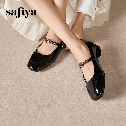 Safiya/索菲娅2024秋 法式复古玫瑰金属扣方头低跟浅口玛丽珍鞋 SF43112134 商品图6