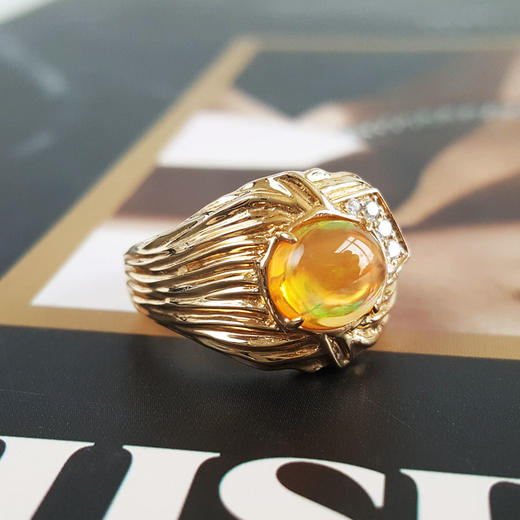 【天然正品】【天然正品】AU585黄金镶钻镶天然蛋面欧泊（幸运、智慧）戒指12.5号（戒圈可改） 120324NJ14+ 商品图2