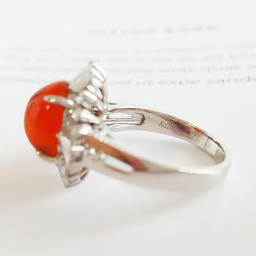 【天然正品】约2克拉火凤凰火欧泊蛋面欧泊AU750收藏级白金镶钻戒指12.5号（戒圈可改）120324NJ13+ 商品图1