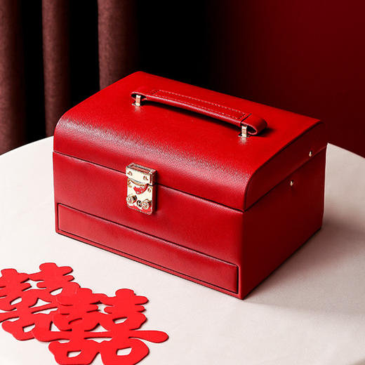 首饰盒收纳盒带锁轻奢饰品箱梳妆盒结婚新婚礼物首饰箱 商品图2
