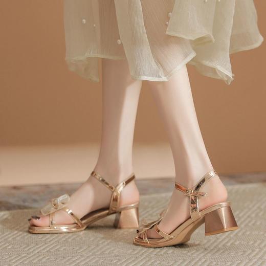 ZHR洋气超软外出凉鞋女2024新款夏季一字带绝美高跟鞋蝴蝶结女鞋 商品图6