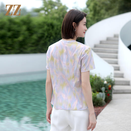 佐尔美夏季新款 气质渐变V领桑蚕丝短袖衬衣女E32CS77 商品图4