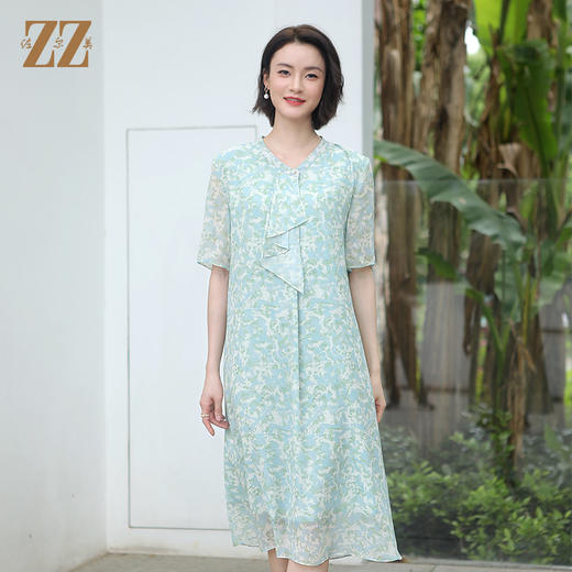 夏季新款 气质优雅碎花桑蚕丝连衣裙女E32LS107 商品图2